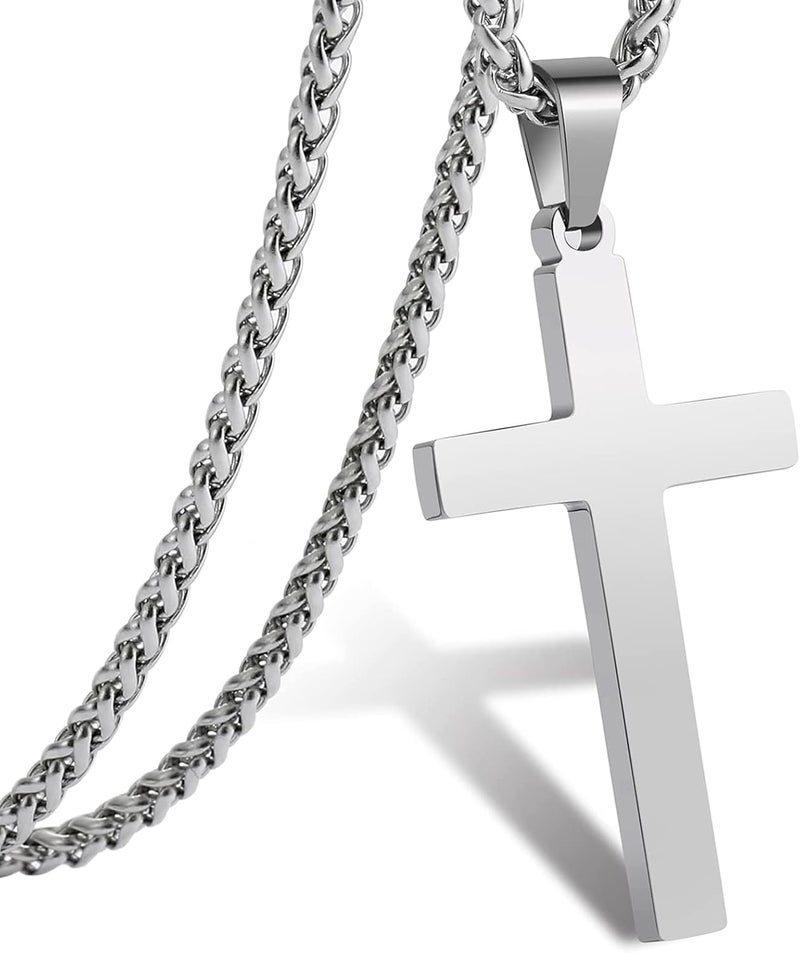 RS Cross Necklace for Men Boys Women 16-24 Inches Stainless Steel Cross Pendant Chain Religious Gift - Image 1
